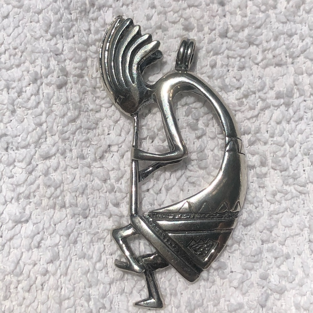 Native American Sterling Signed Kokopelli Pendant